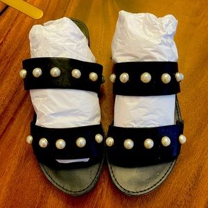 Pearl studded slide on sandals